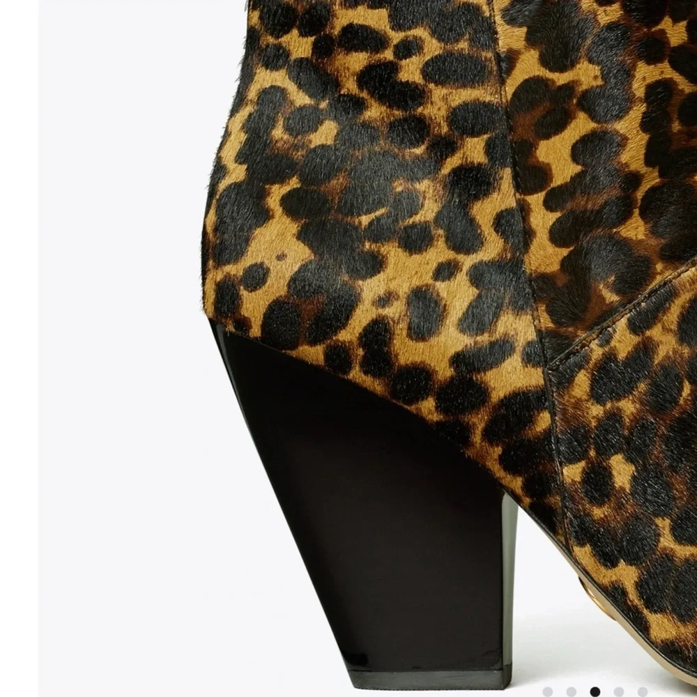 Tory Burch Lila Leopard Calf Hair Pointed Toe Ankle Boots Brown Black 7 Designer